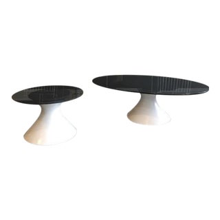 1970s Chromcraft White Tulip Fiberglass Coffee Table and End Table Set - 2 Pieces For Sale