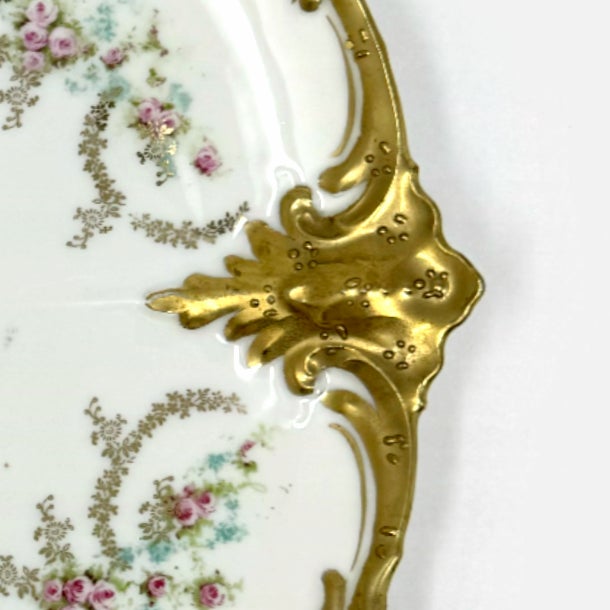 Antique Rs Prussia Cake Plate - Pink Roses & Heavy Gold Molded Openwork Rim For Sale - Image 4 of 6