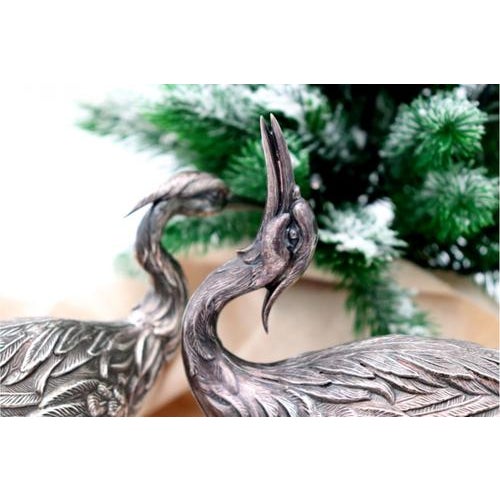 Silver Cranes with Embossed Applications, Set of 2 For Sale - Image 6 of 9