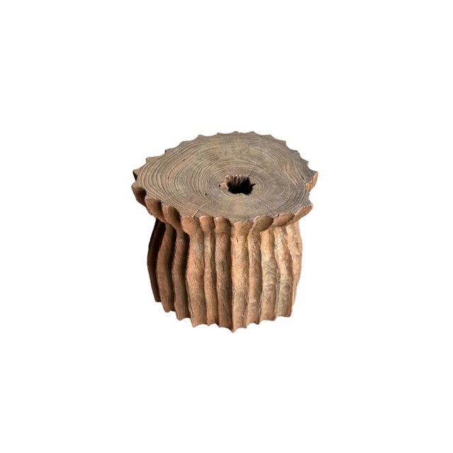 Wood Sculptural Teak Wood Side Table Organic Fluted Form With Hand-Carved Texture For Sale - Image 7 of 7