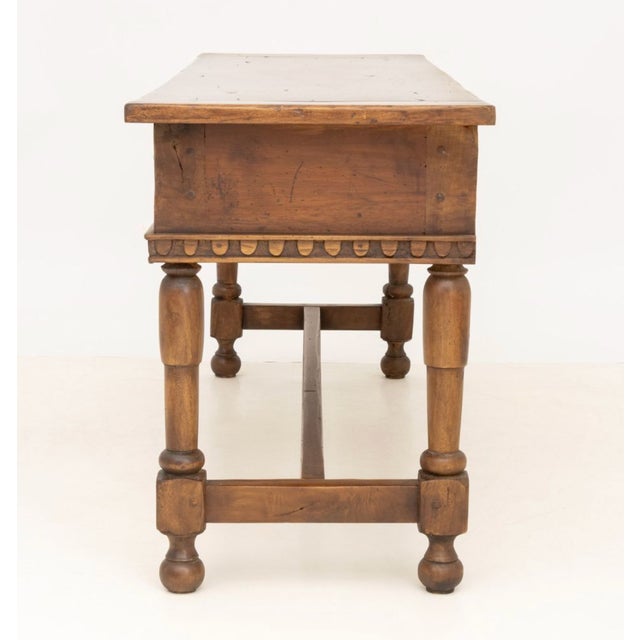 1920s Italian Walnut Three-Drawer Library Table With Turned Legs & H-Stretcher For Sale - Image 4 of 5