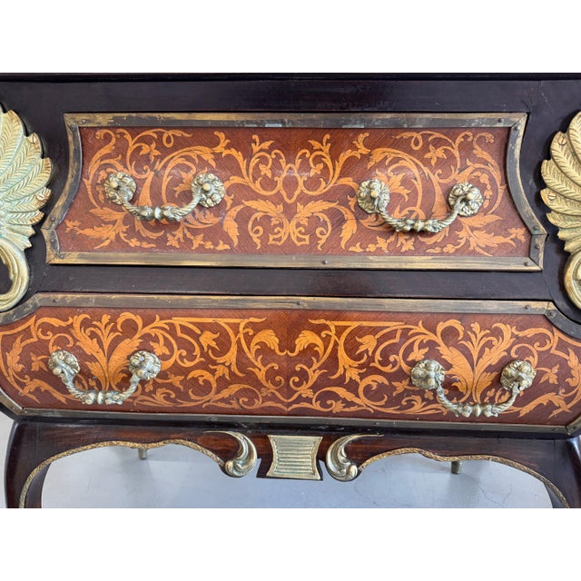 Vintage French Louis XIV Style Walnut Bombe Commode, Mid-20th Century – Marble Top & Ormolu For Sale - Image 10 of 18
