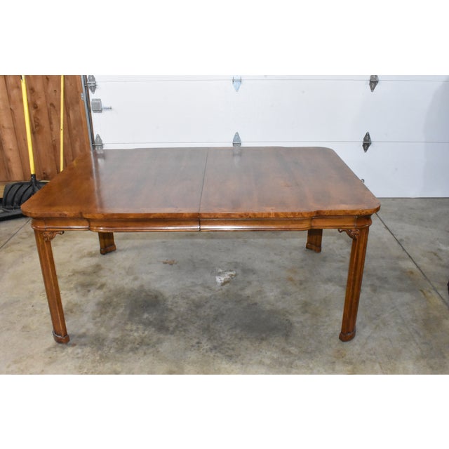 Mid-Century Modern Tomlinson Regency Walnut With Banded Burl Dining Table & 2 Leaves For Sale - Image 3 of 13
