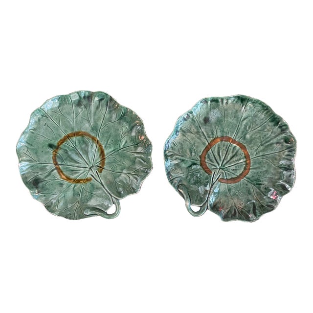 Pair of Ceramic Leaf Plates For Sale