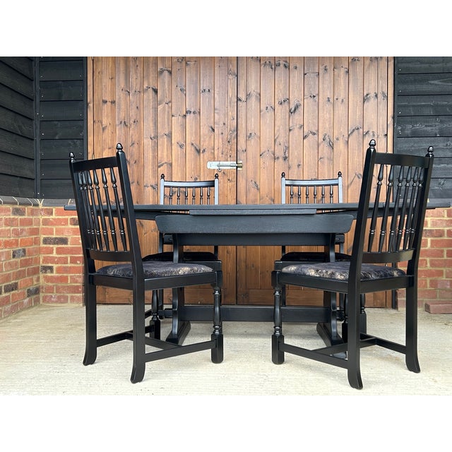 1950s Vintage Black Oak Table & Chairs Set of 5 Chairish