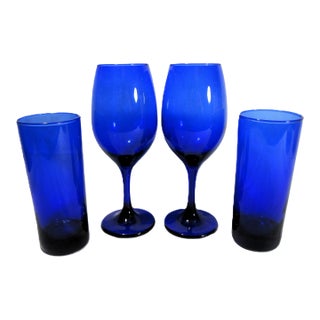Vintage Mid Century Modern Cobalt Blue Cocktail Glasses - Set of 4 For Sale