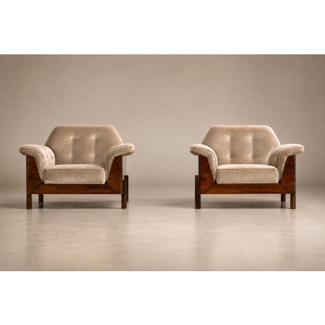 Pair of Brazilian Modern Rosewood and Mohair Armchairs by Bertomeu, 1960s For Sale - Image 12 of 18