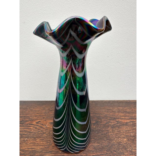 Black Iridescent Blown Glass Vase with Filigree Decoration, Italy, 1970s For Sale - Image 8 of 13