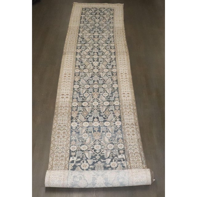 Blue Gray Vintage Persian Hamedan Runner rug no.j4755 For Sale - Image 4 of 7