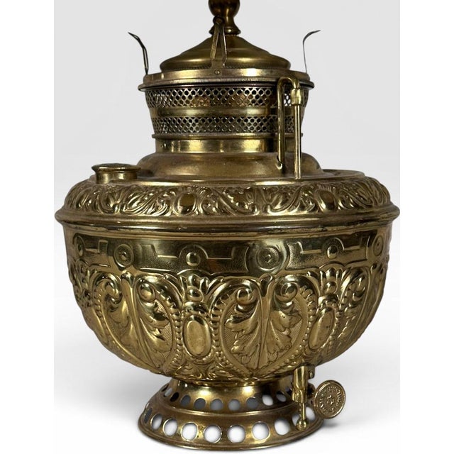 Victorian Antique Thomas B Adams and Sons Electrified Brass Oil Lamp For Sale - Image 3 of 13