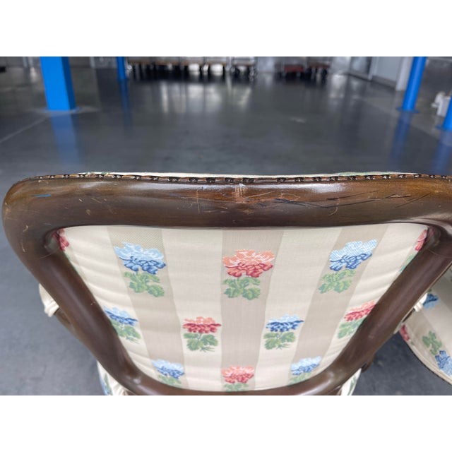 White Louis XV Style Carved Wood Armchairs With Floral Upholstery, a Pair For Sale - Image 8 of 12