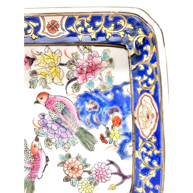 Pair of Bird Chinoiserie Cobalt & Gilt Porcelain Catchall Trays For Sale - Image 4 of 11