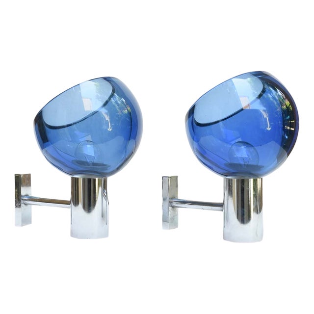 Blue Glass Wall Lights by Archimede Seguso, 1960s, Set of 2 For Sale