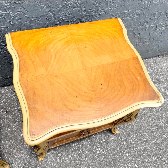 Vintage French Provincial Style Burl Wood Bombe Nightstands - A Pair For Sale - Image 9 of 12