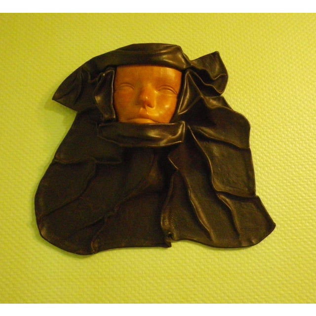 Handmade Decorative Wall Mask in Leather, 1980 For Sale - Image 11 of 11