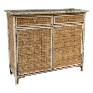 20th-C. Victorian Regency Style Burnt Bamboo & Grasscloth Cabinet or Bookcase For Sale