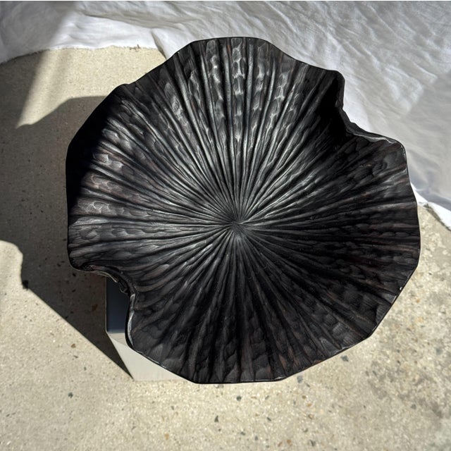 Blackened Teak Bowl in the Shape of a Leaf or Flower, 1980s For Sale - Image 6 of 11