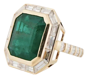 Art deco style Natural Zambian high quality Emerald & diamond ring in 18k gold