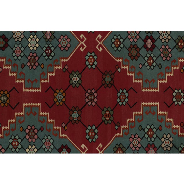 Textile Antique Persian Kilim Rug in Burgundy & Blue Geometric Pattern For Sale - Image 7 of 9