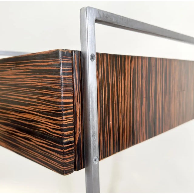 Mid-Century Modern Macassar Zebra Design & Iron Nightstand or End Table, a Pair For Sale - Image 11 of 12