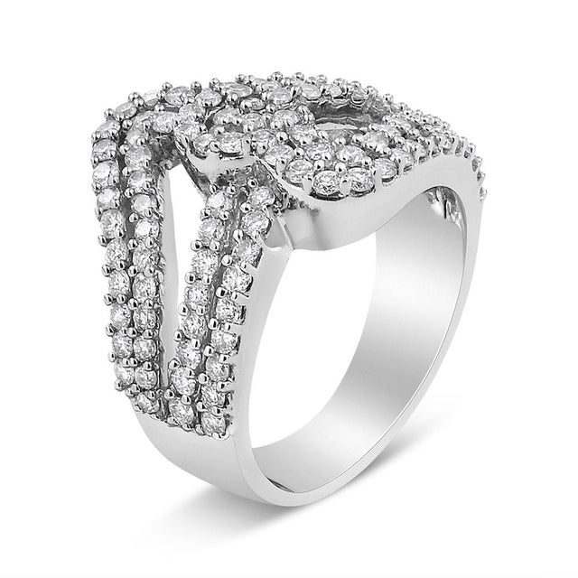 Contemporary 14K White Gold 1 1/2 Cttw Diamond Open Double Heart Bypass Ring Band (H-I Color, VS1-VS2 Clarity) - Ring - Size 7 For Sale - Image 3 of 5