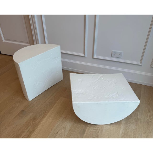 Vintage Sculptural White Plaster Demilune Side Tables, Pair For Sale In Chicago - Image 6 of 9