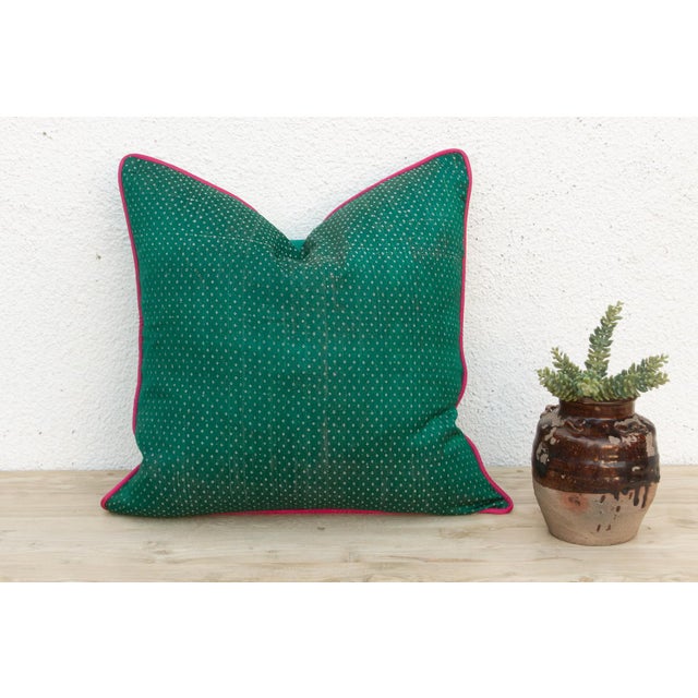 Royal Green Dotted Ahir Handloom Pillow For Sale In Los Angeles - Image 6 of 6