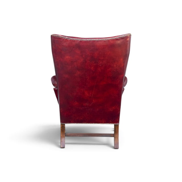 Vintage Burgundy Leather Wingback Chair With Brass Nailhead Trim by Baker For Sale - Image 13 of 18