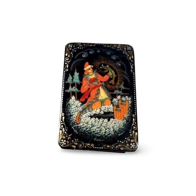 Contemporary 1980s Small Lacquer Box Winter Scene With Fish by Moroz For Sale - Image 3 of 8