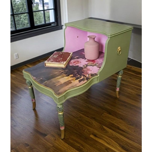 Elevate your space with this stunning, one-of-a-kind cottage revival accent table. Expertly upcycled with meticulous...