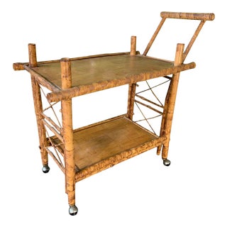 Collapsible Tiger Bamboo Bar Cart For Sale