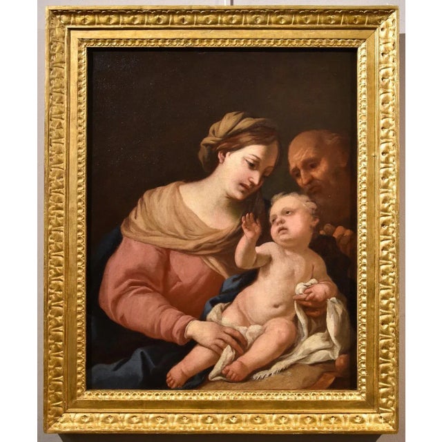Circle of Domenico Piola, Holy Family, 1660, Oil on Canvas, Framed For Sale - Image 15 of 15