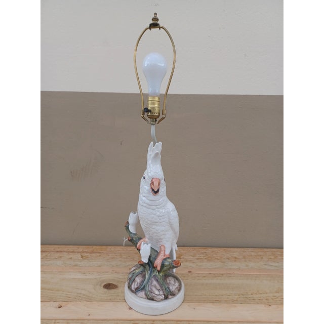 Boho Chic Vintage Mid 20th Century Regal Porcelain Cockatoo Lamp For Sale - Image 3 of 5