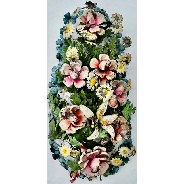 Italian Tole Floral Wall Sculptures, Pair, Circa 1950 For Sale - Image 4 of 15