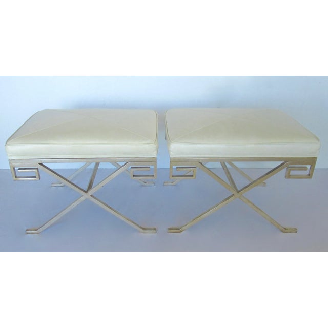 Late C.1990's Early 2000's, Original Nancy Corzine, "Greek Key, gilded silver metal, "Marston," x-mitered benches, (hand-...