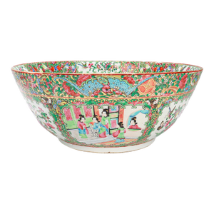 Large Antique Rose Medallion Chinese Export Porcelain Punch Bowl