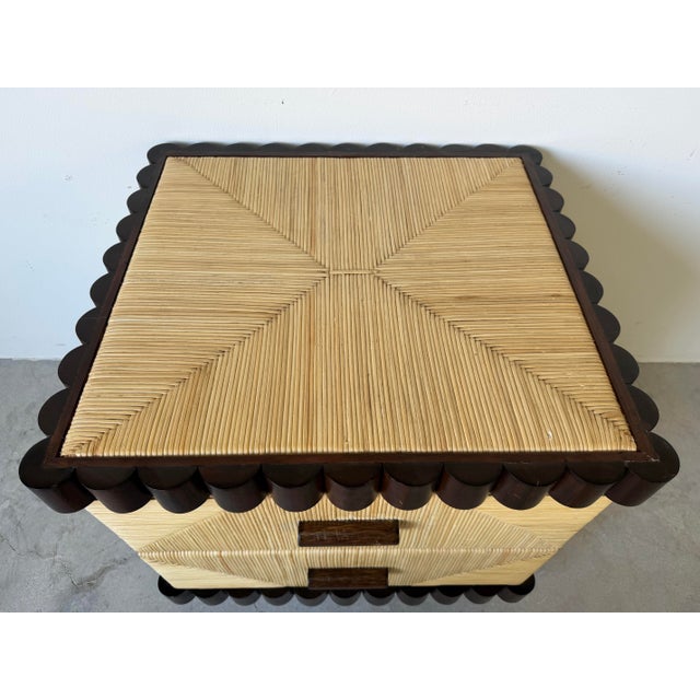 John Hutton for Donghia Scallop Mahogany & Rush Cane Nightstand For Sale - Image 4 of 12
