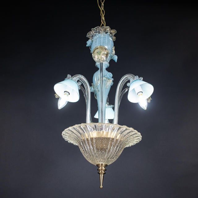 Sky Blue Mid‑Century Murano Glass Chandelier in Celeste Blue Floral Venetian Style in the Manner of Seguso Vetri d'Arte For Sale - Image 8 of 18