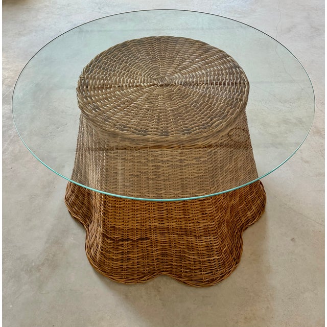 Tromp l'Œil "Ghost" Rattan Table + Round Glass Dining or Surrealist Game Table For Sale - Image 10 of 18