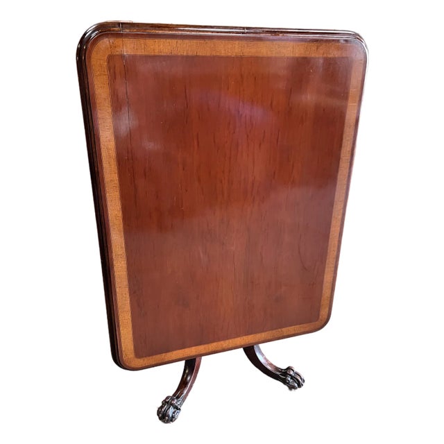 1950s Vintage English Mahogany With Rosewood Banding Pedestal Tilt Top Table For Sale
