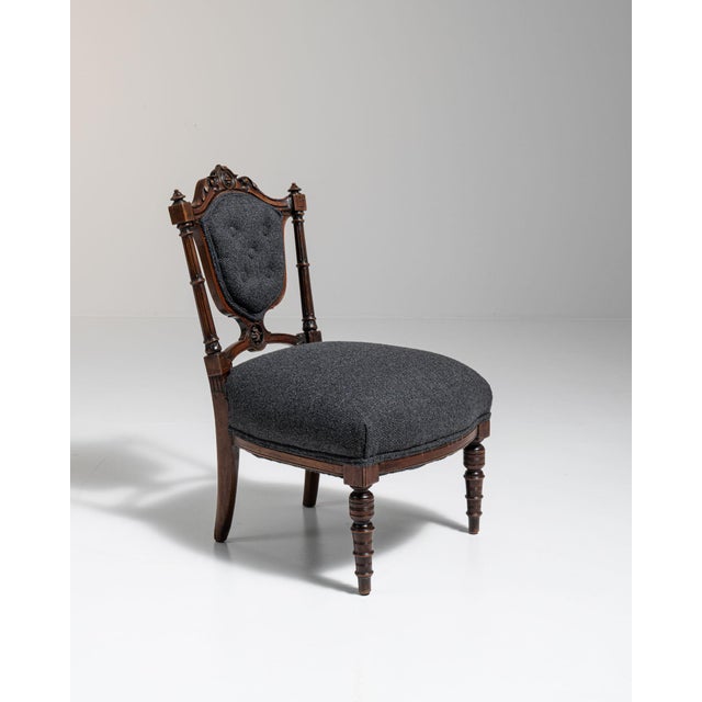 Wood 19th Century United Kingdom Charcoal Grey Carved Wood Side Chair For Sale - Image 7 of 11