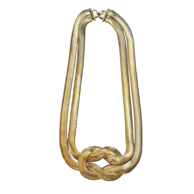 Mid-Century Modern Circa 1960’s Estate Knotted Snake Double Chain Necklace For Sale - Image 3 of 4