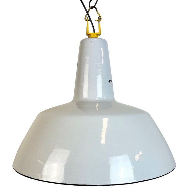 Industrial Grey Enamel Factory Pendant Lamp from Philips, 1960s For Sale