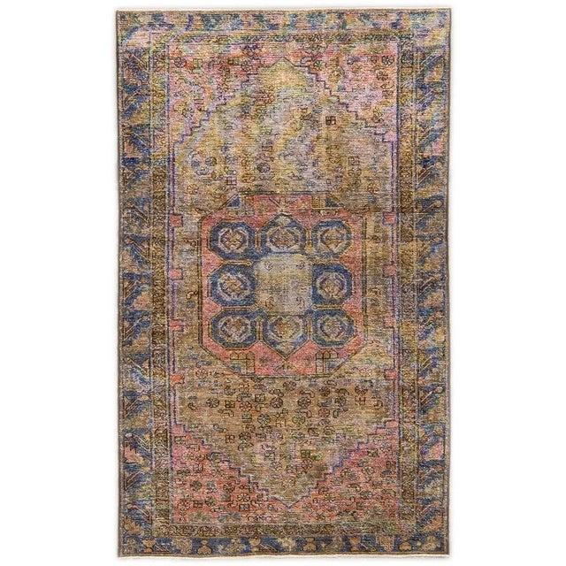 Textile 1960s Vintage Persian Distressed Handmade Medallion Brown Wool Rug For Sale - Image 7 of 7