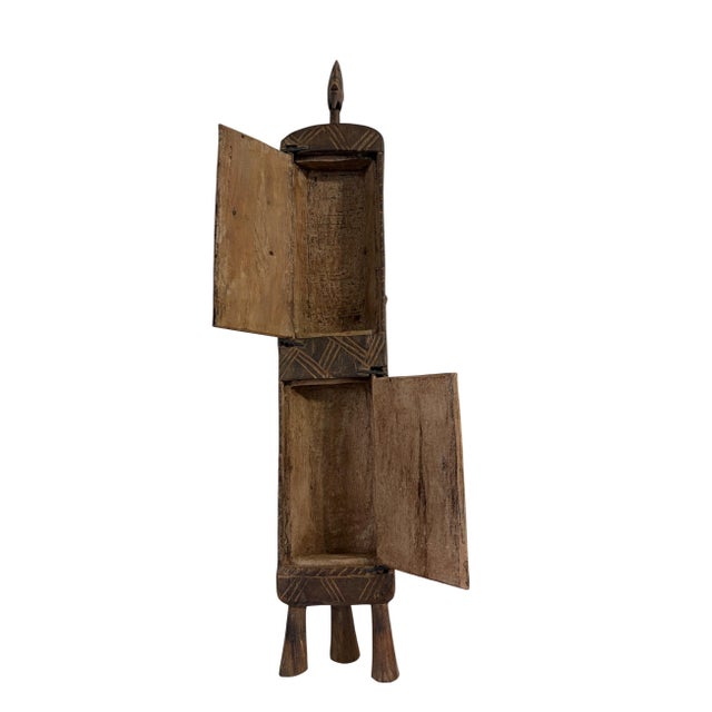 Wood Lg Vintage Unique Dogon Hand Carved Wooden Box Mali 27" H For Sale - Image 7 of 10