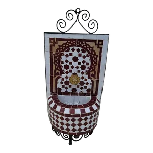 Burgundy and White Miniature Moroccan Mosaic Fountain