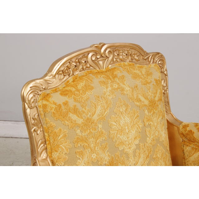 Gold Pair of French Rococo Style Upholstered Armchairs For Sale - Image 8 of 18