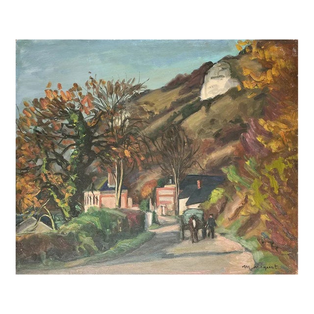 1930s Marcel Niquet Autumn in Amfreville Sous Les Monts Oil On. Wood For Sale