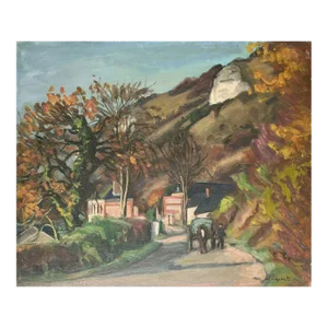 1930s Marcel Niquet Autumn in Amfreville Sous Les Monts Oil On. Wood