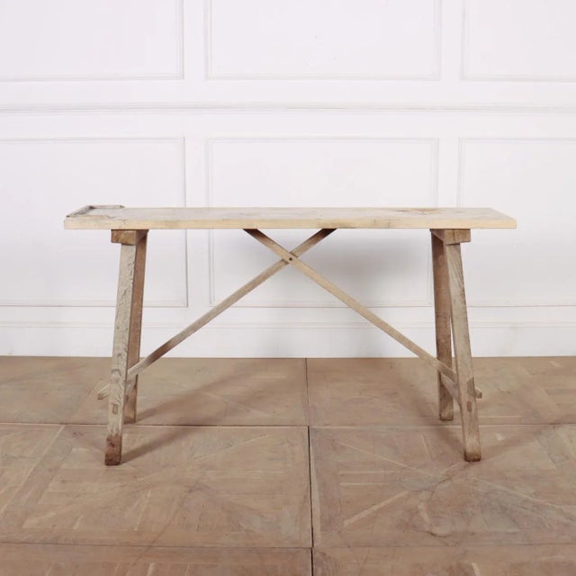 French Bleached Oak Trestle Table For Sale - Image 5 of 6